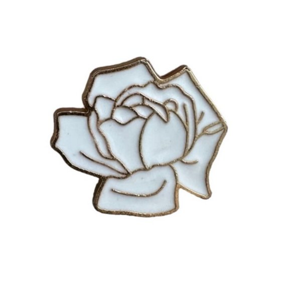 White and Gold Simple Rose Pin Badge - Picture 3 of 11